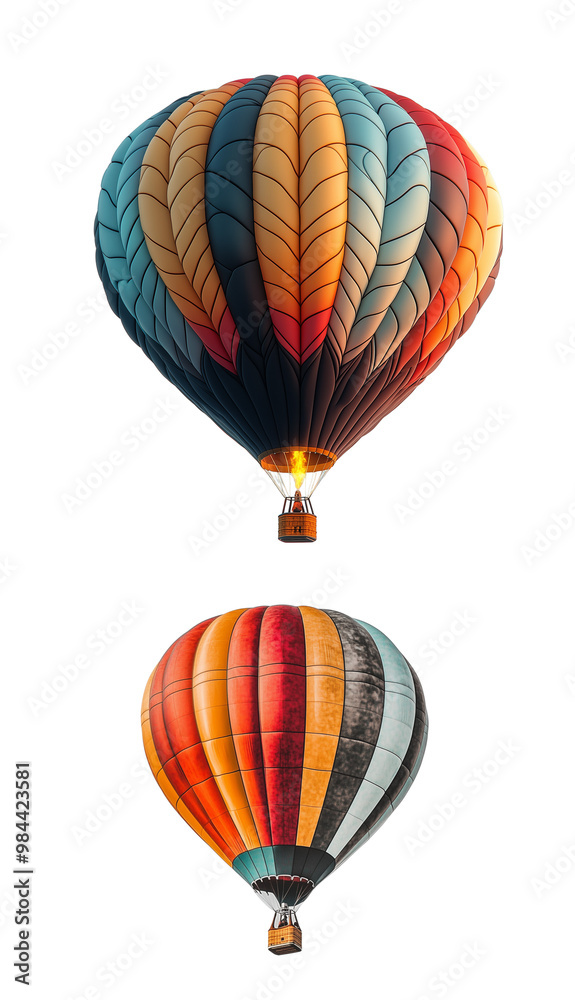 Fototapeta premium A giant hot air balloon floating in the sky against a PNG background. The balloon is colorful and whimsical
