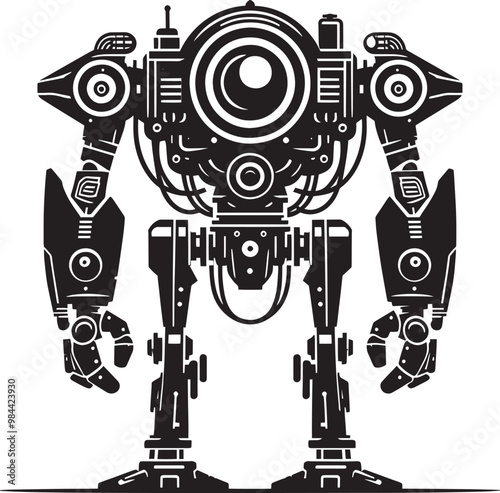 Modern action war robot silhouette vector illustration isolated on a white background