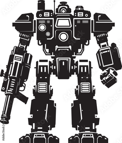 Modern action war robot silhouette vector illustration isolated on a white background