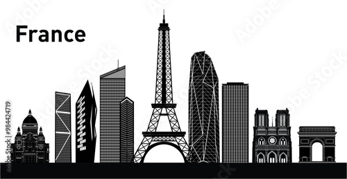 A vector silhouette of a France city skyline—perfect for architectural branding, travel promotions, or custom designs. Fully editable for a variety of creative projects