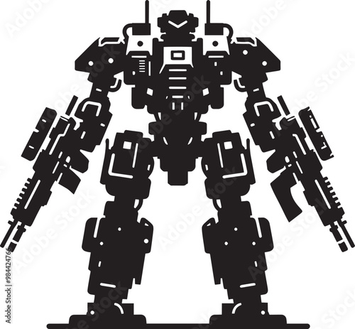 Modern action war robot silhouette vector illustration isolated on a white background