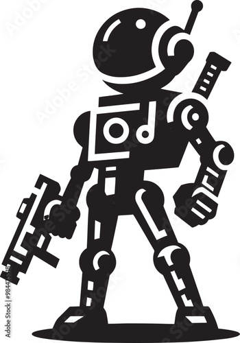 Modern action war robot silhouette vector illustration isolated on a white background