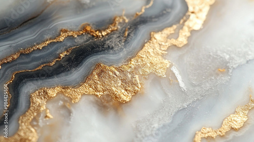 Elegant agate stone texture with striking gold veins and smooth patterns, perfect for interior design or artistic projects.