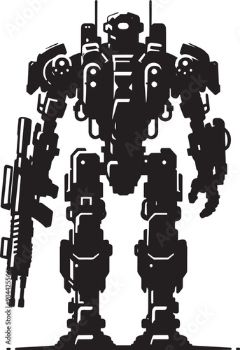 Modern action war robot silhouette vector illustration isolated on a white background