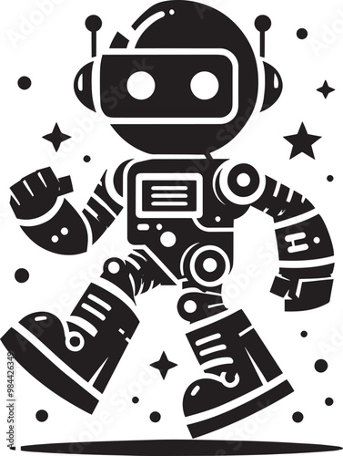 Modern action war robot silhouette vector illustration isolated on a white background