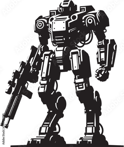 Modern action war robot silhouette vector illustration isolated on a white background