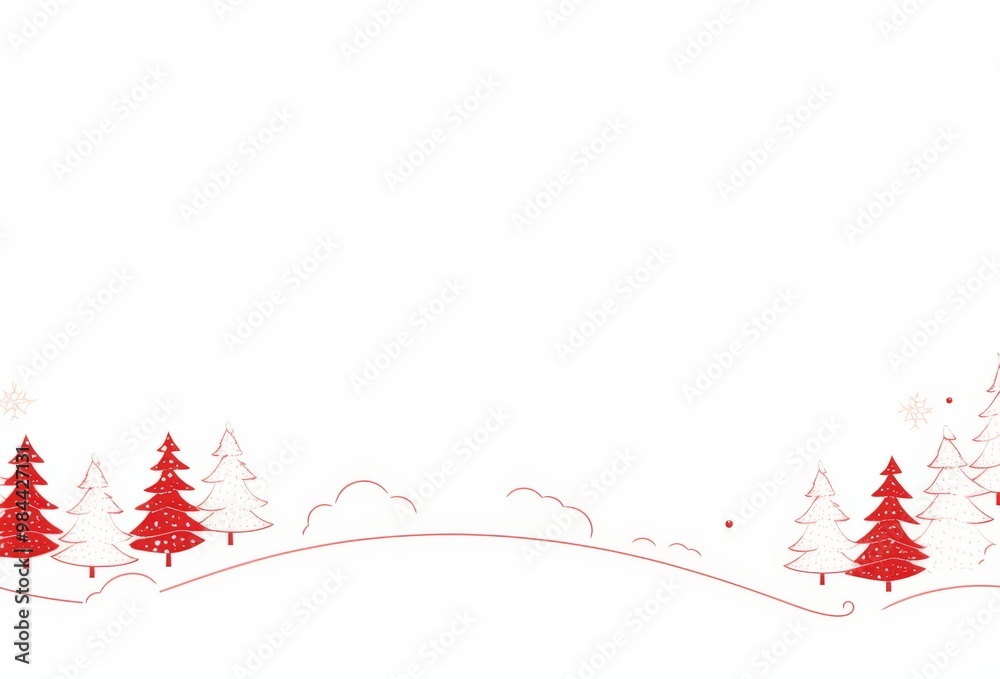 Christmas card background, red with a white outline of Christmas trees and presents, a line drawing of Santa Claus on his sleigh carrying gifts Christmas card background, red with a white outline of Christmas trees and presents, a line drawing of Santa Claus on his sleigh carrying gifts