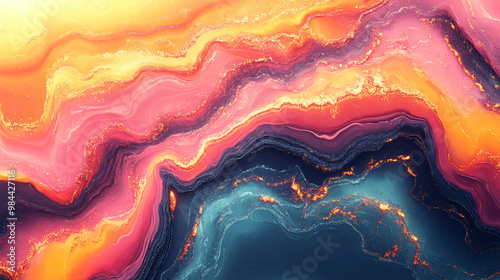 Vibrant abstract art featuring blended colors of orange, pink, and blue, creating a dynamic visual experience. photo