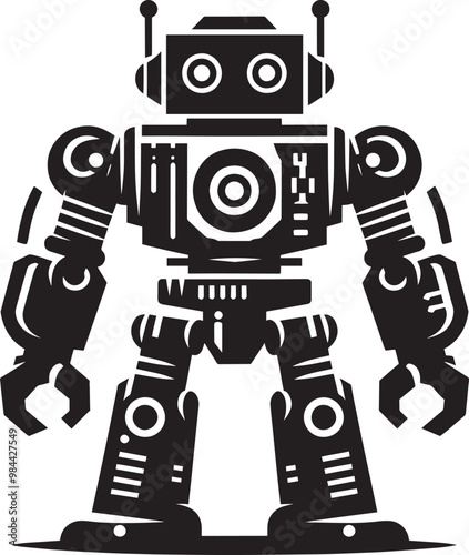 Modern action war robot silhouette vector illustration isolated on a white background