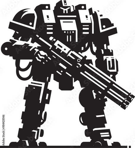 Modern action war robot silhouette vector illustration isolated on a white background