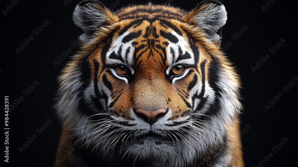 Fototapeta premium A tiger is staring at the camera with its eyes wide open