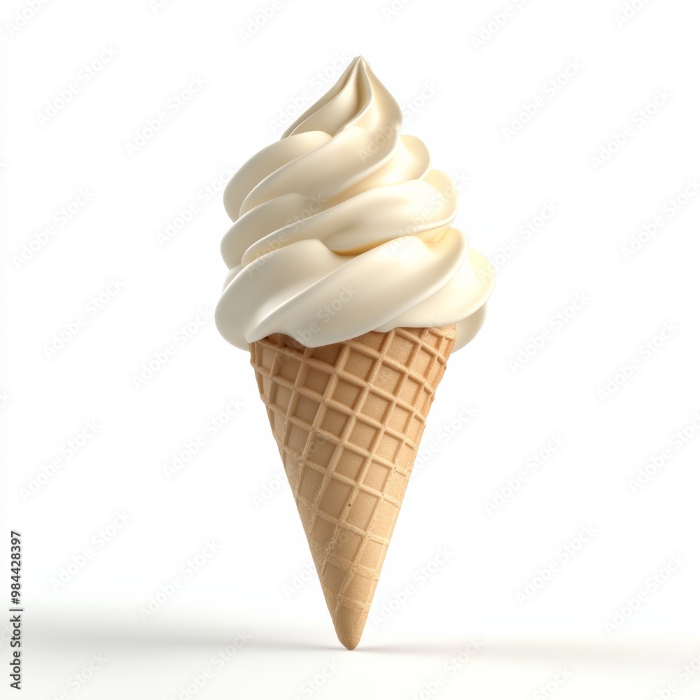 3D rendering of a soft, creamy gelato cone with a glossy finish, isolated on white 3D rendering of a soft, creamy gelato cone with a glossy finish, isolated on white