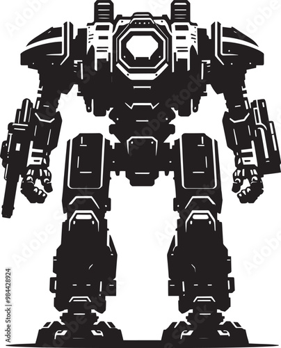 Modern action war robot silhouette vector illustration isolated on a white background