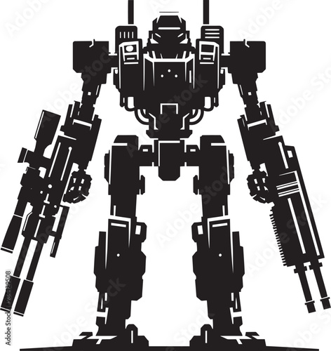 Modern action war robot silhouette vector illustration isolated on a white background