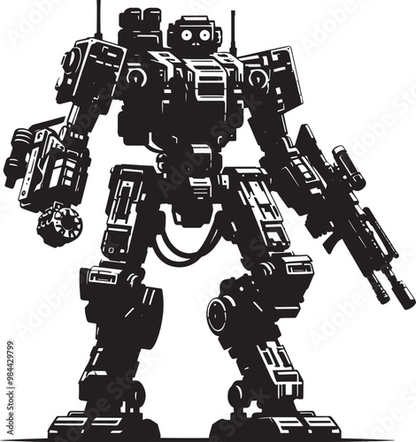 Modern action war robot silhouette vector illustration isolated on a white background