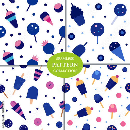 Dark blue ice cream and candy Seamless Pattern Background