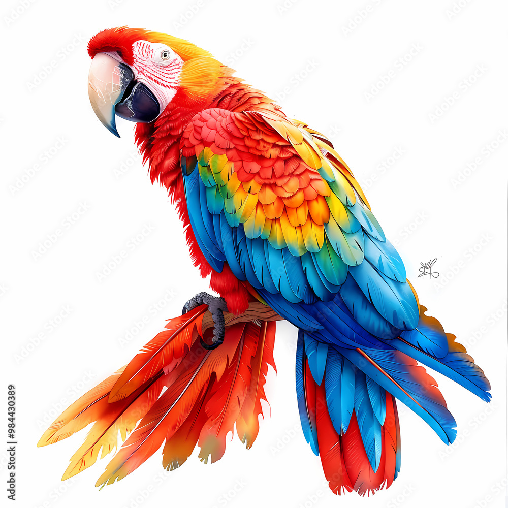 Fototapeta premium magnificent realistic Scarlet Macaw on white background