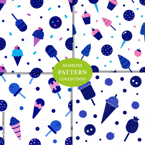 Dark blue ice cream and candy Seamless Pattern Background