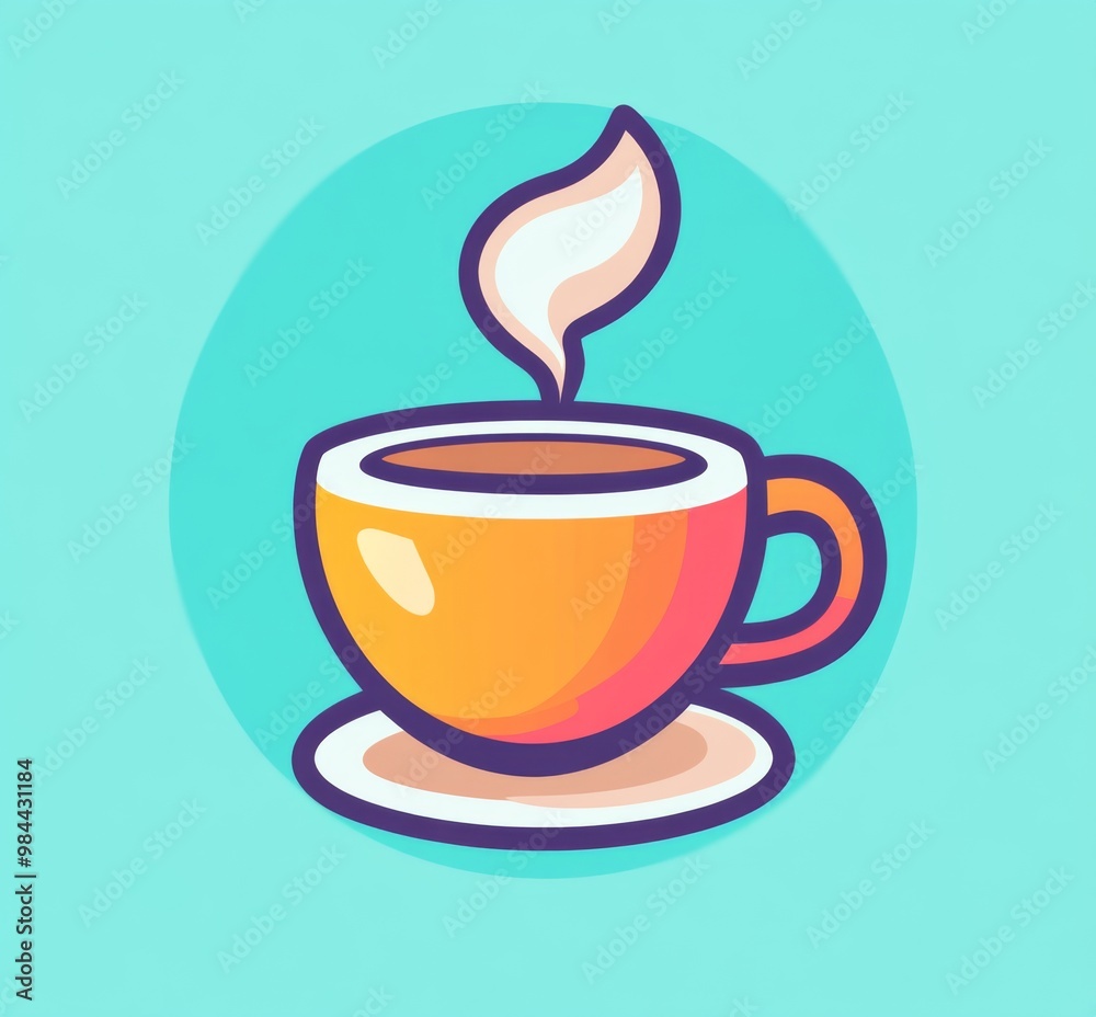 Playful coffee cup logo design featuring a circular shape with steam rising Playful coffee cup logo design featuring a circular shape with steam rising