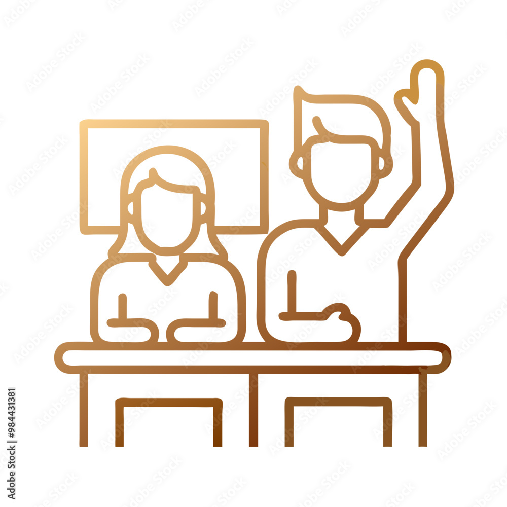 Flat Student Raising Hand Icon, Golden Brown Style, Classroom Participation Symbol Flat Student Raising Hand Icon, Golden Brown Style, Classroom Participation Symbol