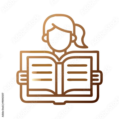 Person Reading Icon, Simple Design, Golden Brown Style, Knowledge and Study Symbol