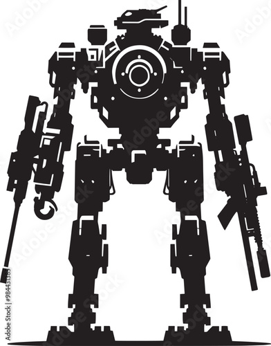 Modern action war robot silhouette vector illustration isolated on a white background