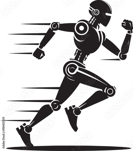 Modern action war robot silhouette vector illustration isolated on a white background