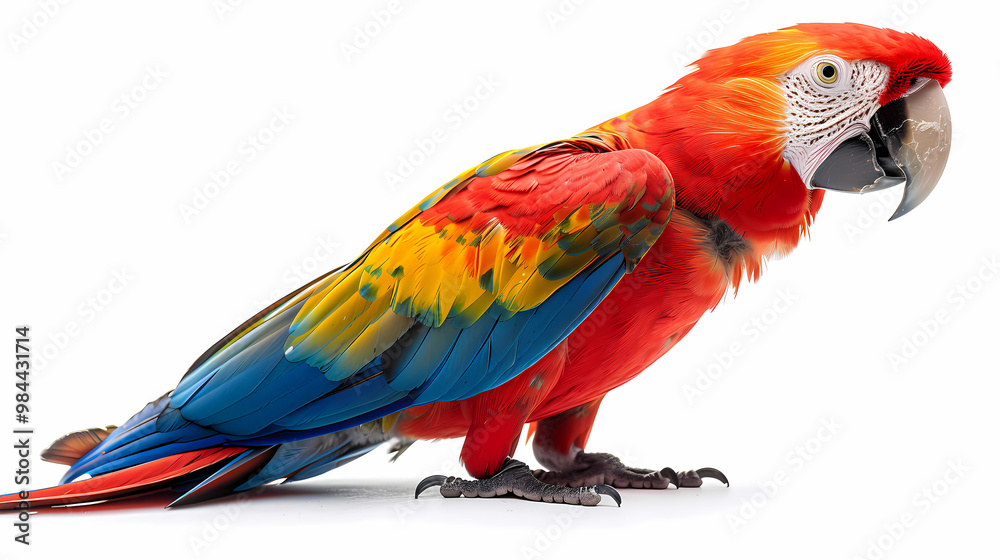 magnificent realistic Scarlet Macaw on white background magnificent realistic Scarlet Macaw on white background