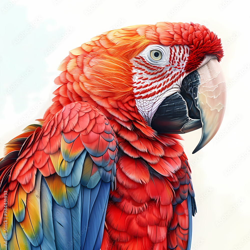 Fototapeta premium magnificent realistic Scarlet Macaw on white background