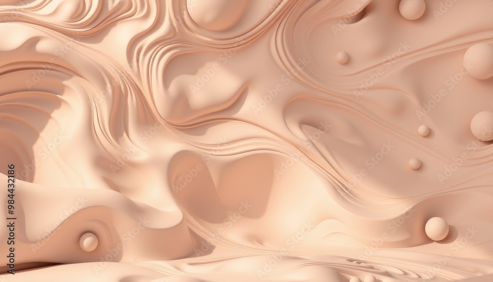 Abstract 3D rendering of flowing curves and spheres in soft peach color. Abstract 3D rendering of flowing curves and spheres in soft peach color.