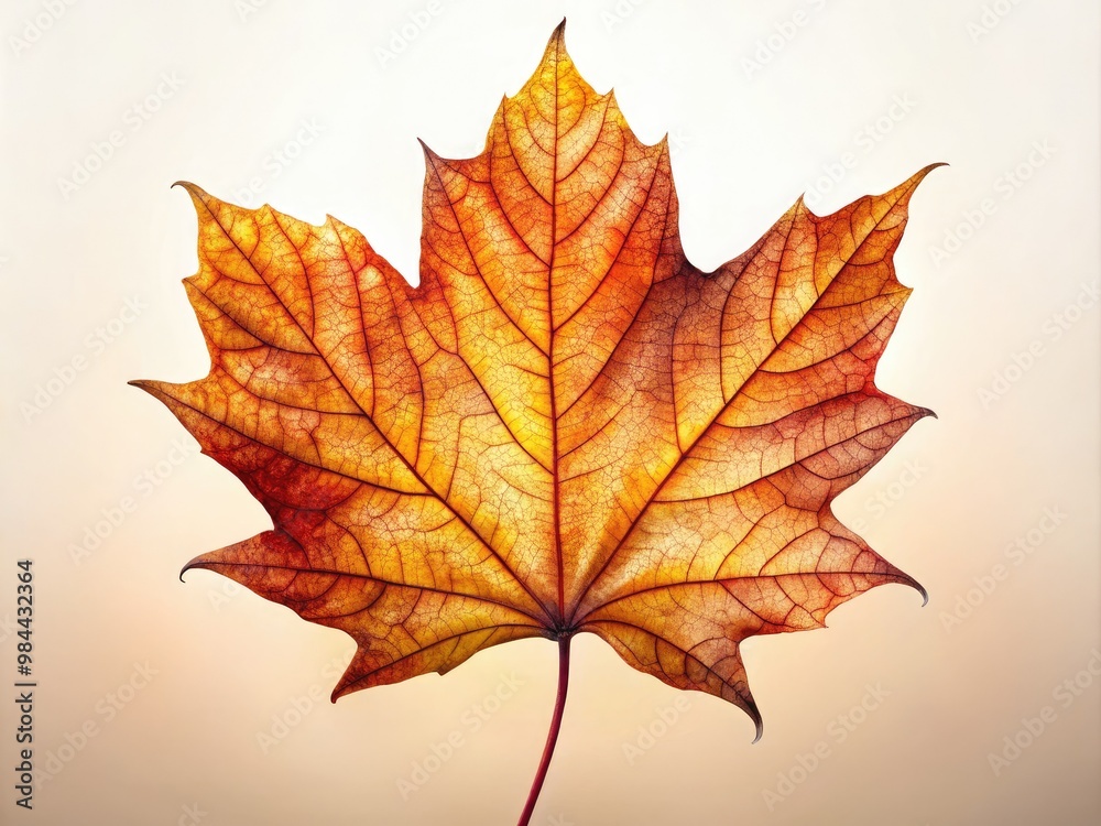 Warm, muted tones of goldenrod and rust envelop the leaf, its serrated edges and slender stem whispering autumn's gentle passing.