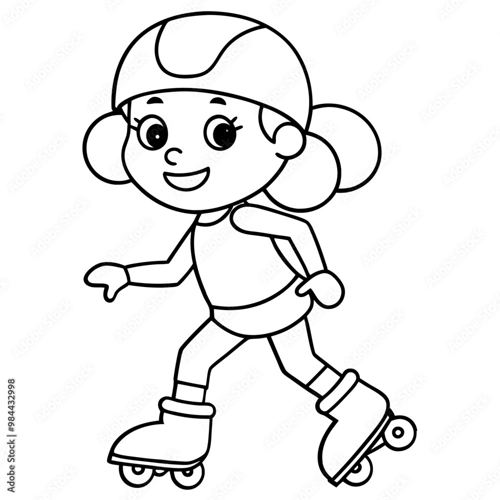 cartoon-kid-girl-in-safety-helmets-playing-on-roll cartoon-kid-girl-in-safety-helmets-playing-on-roll