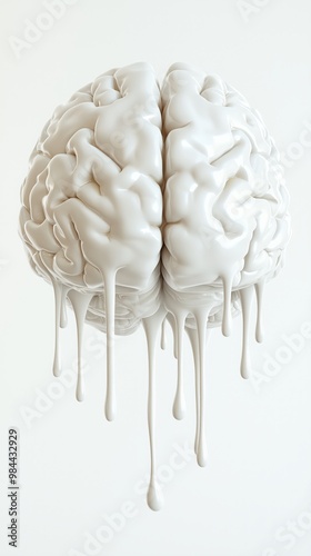 Melting white brain sculpture dripping liquid symbolizes creativity and fragility of the mind art photo