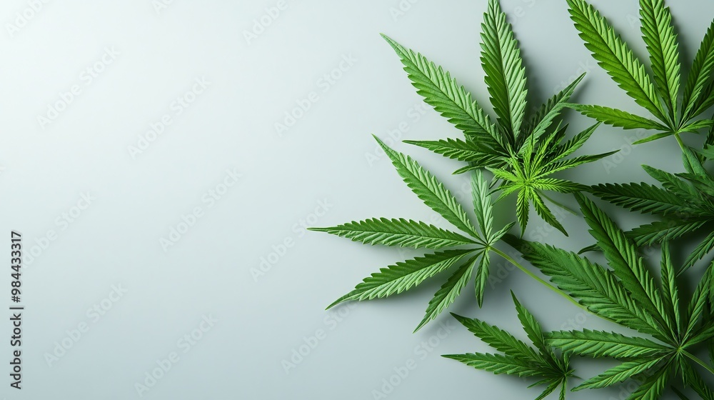 Cannabis Leaves Laid Out on a Light Background in a Minimalist Style