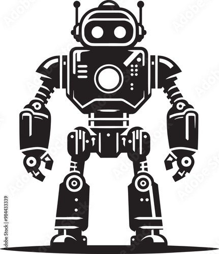 Modern action war robot silhouette vector illustration isolated on a white background