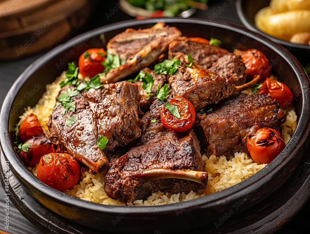 A Kuzu Tandır. The most popular Turkish dishes. Slow-cooked lamb, traditionally roasted in a pit, resulting in tender, juicy meat, usually served with rice or vegetables. A Kuzu Tandır. The most popular Turkish dishes. Slow-cooked lamb, traditionally roasted in a pit, resulting in tender, juicy meat, usually served with rice or vegetables.