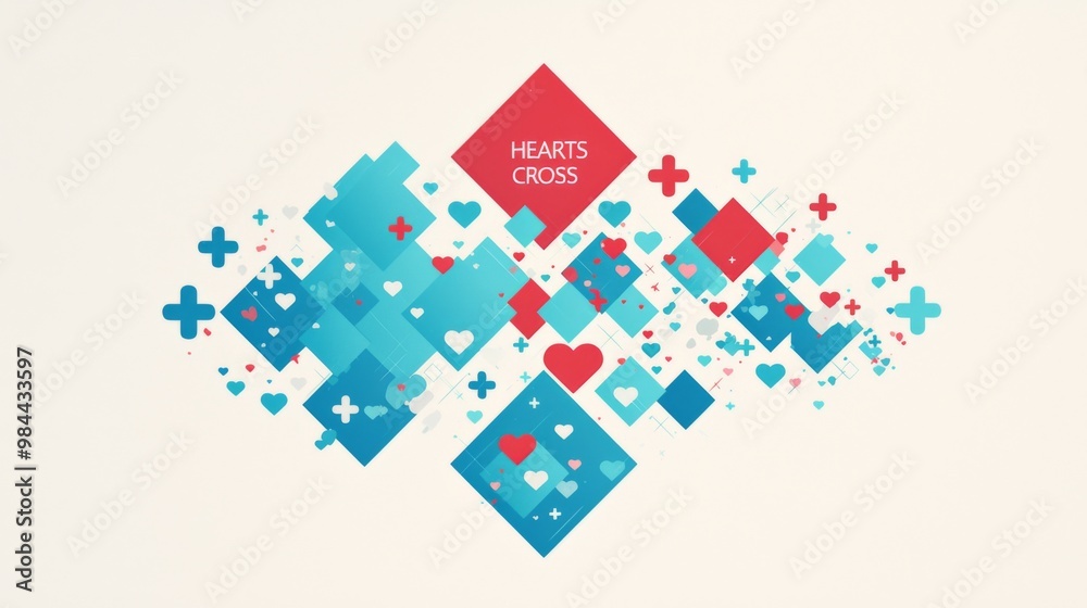 A modern logo design featuring a geometric shape with a red and blue cross, accompanied by the text A modern logo design featuring a geometric shape with a red and blue cross, accompanied by the text