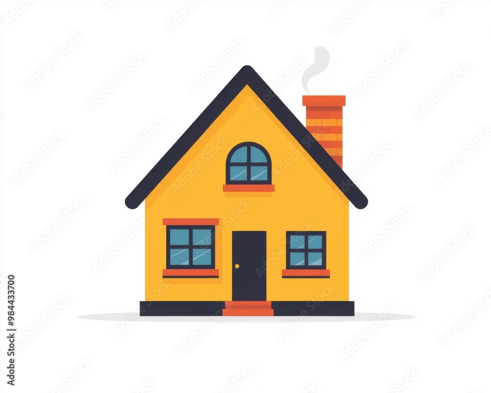 Yellow House with Smoke Coming from Chimney. Yellow House with Smoke Coming from Chimney.