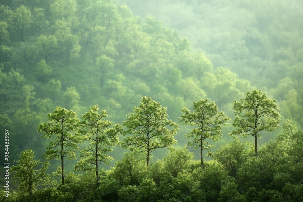 Fototapeta premium Misty Forest Trees.