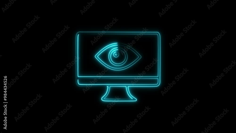 Abstract neon computer vision icon animation. Abstract neon computer vision icon animation.