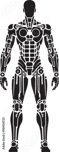 Modern action war robot silhouette vector illustration isolated on a white background