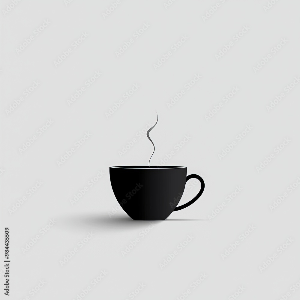 Simple black cup of hot coffee with subtle steam in a clean, minimalist design