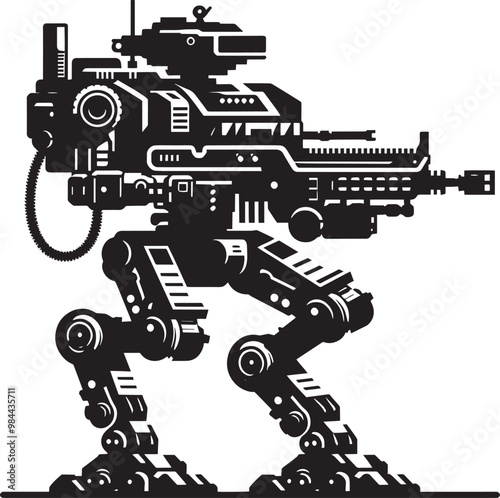 Modern action war robot silhouette vector illustration isolated on a white background