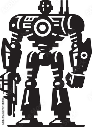Modern action war robot silhouette vector illustration isolated on a white background