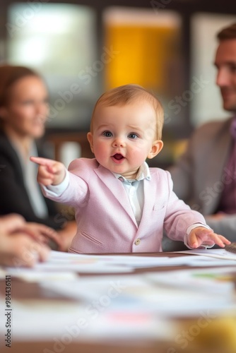 Baby Communicating with Colleagues During Meeting