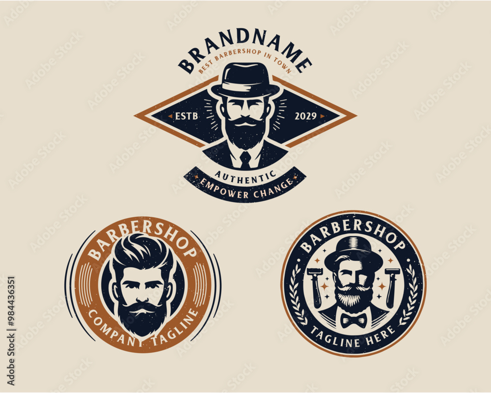 Fototapeta premium Set bundle vintage barbershop gentleman beard and mustache logo for business company 