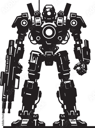 Modern action war robot silhouette vector illustration isolated on a white background