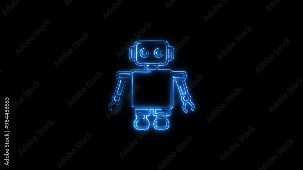 Abstract glowing neon line virtual assistant or chat bot icon animation on black background. artificial intelligence man using laptop computer with neon glow light and chat bot assistant Abstract glowing neon line virtual assistant or chat bot icon animation on black background. artificial intelligence man using laptop computer with neon glow light and chat bot assistant