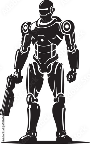 Modern action war robot silhouette vector illustration isolated on a white background