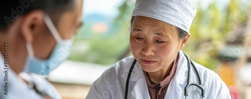 Chinese health workers conducting a community health checkup, proactive healthcare photo